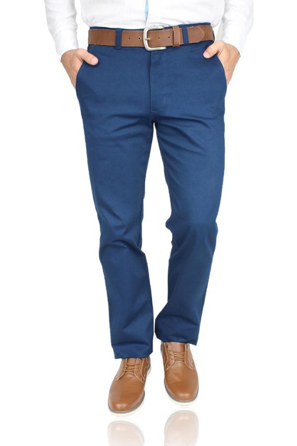 Pantalón Corte Regular Color Azul Plúmbago De Algodón Para Caballero